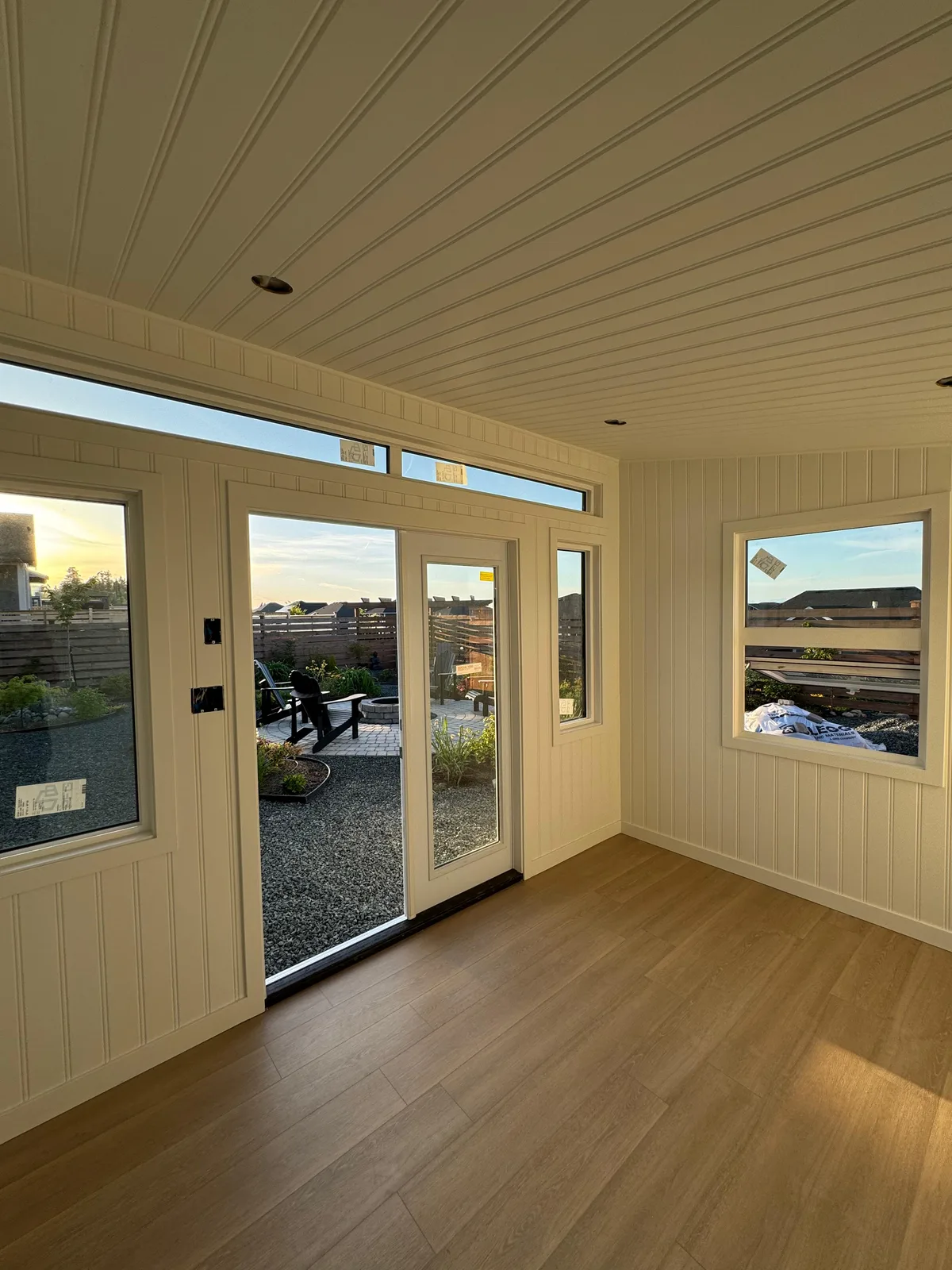 Inside a finished backyard office